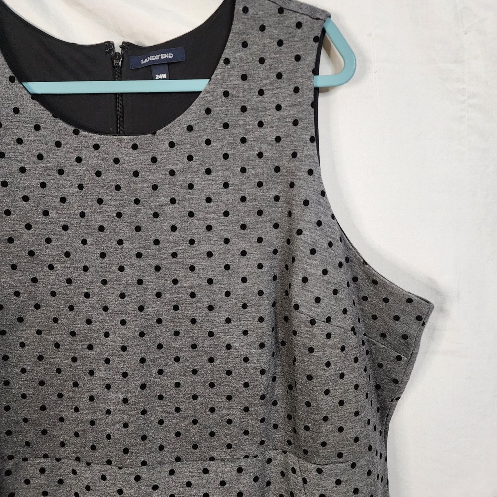 LANDS END Size 24W Grey Black Polka Dot Sleeveless Pockets Ponte Knit Dress EUC - Picture 4 of 11